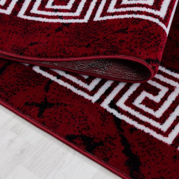Modern desenli Halı Mermer görünüm Ornament Bordür Siyah Kırmızı - 3