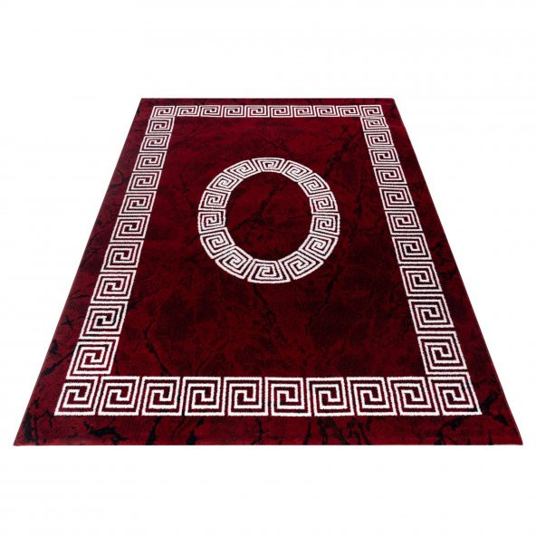 Modern desenli Halı Mermer görünüm Ornament Bordür Siyah Kırmızı - 5