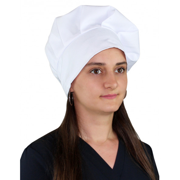 DrMia Unisex Aşçı Kepi Aşçı Şapkası Mantar Kep  Alpaka Kumaş Beyaz