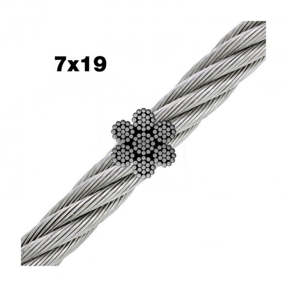 Paslanmaz krom 316 kalite 7x19 halat  10 MM 10 METRE
