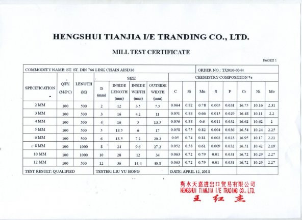 Paslanmaz Krom zincir 316 kalite DIN 766  5 MM 1 METRE - 2