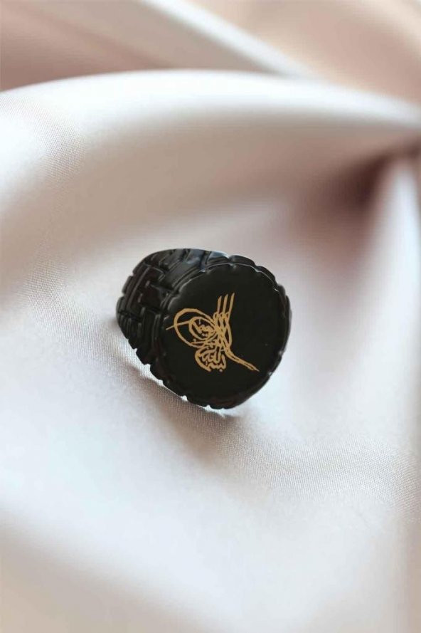 Siyah Renk Metal Tuğralı Ayarlamalı Erkek Yüzük - 3