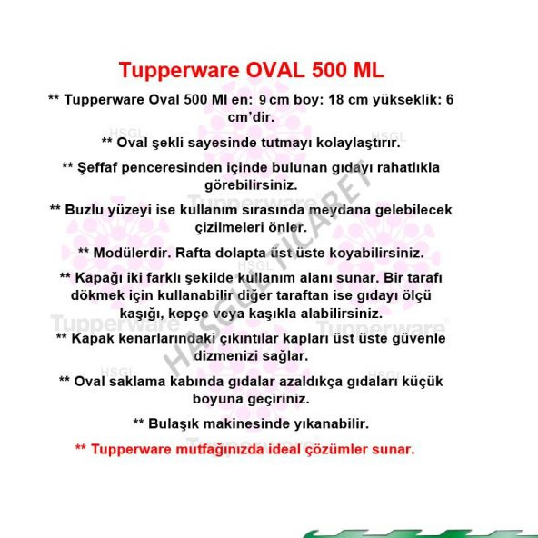 Tupperware OVAL 500 ML KURU GIDA SAKLAMA KABI OVAL 1 MV HSGL - 4