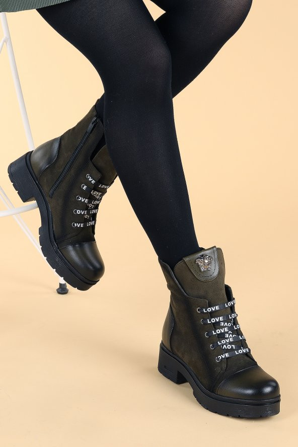 Ayakland 2463-2015 Cilt Fermuarlı Termo Kadın Bot Ayakkabı Yeşil
