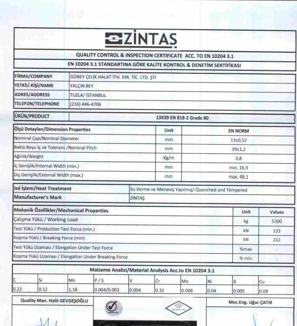 KESİLMEZ MOTORSİKLET VE YÜK ZİNCİRİ 13 MM GRADE G80 - 2