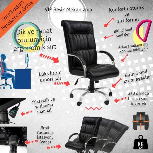 Stella Makam Koltuğu Ofis Koltuğu Büro Koltuğu Müdür Koltuğu Çalışma Koltuğu Bilgisayar Koltuğu - 2