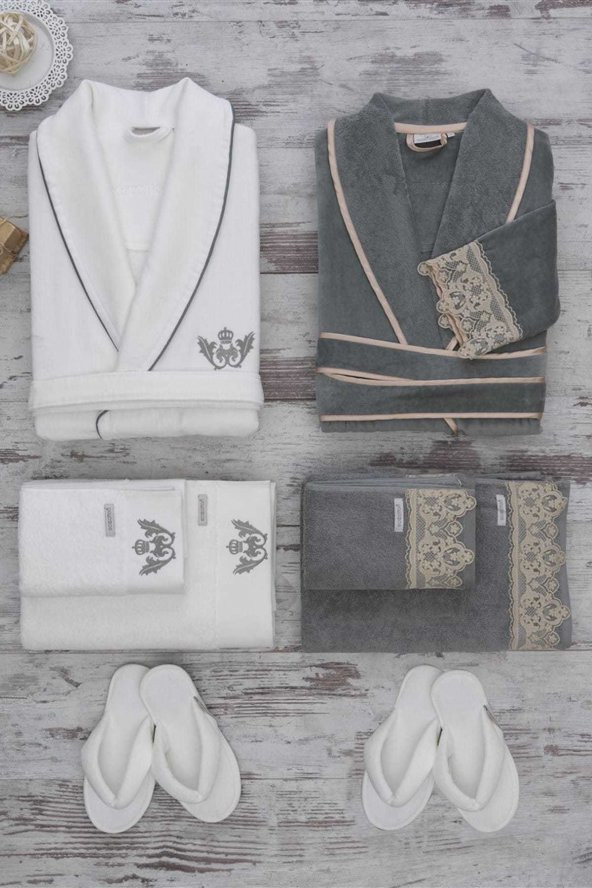 Ecocotton Organik Pamuk Aile Bornoz Seti - Azra Krem-Yeşil 10 Parça - 2