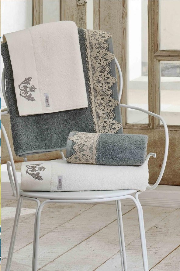 Ecocotton Organik Pamuk Aile Bornoz Seti - Azra Krem-Yeşil 10 Parça - 5