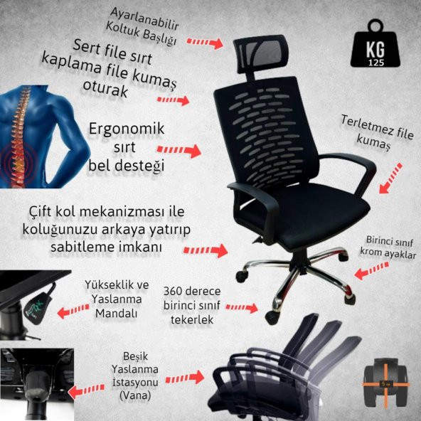 Berlin Fileli Müdür Koltuğu Ofis Koltuğu Bilgisayar Koltuk Çalışma Koltuk fileli Koltuk Makam Koltuk - 3