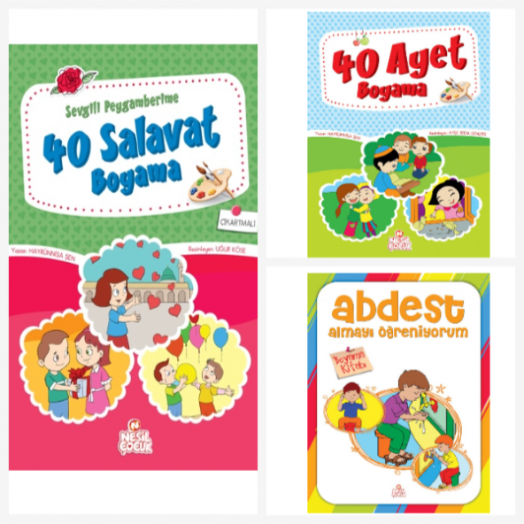 Nesil Çocuk Yayınları 40 Ayet Boyama Kitabı & 40 Salavat Boyama Kitabı & Abdest Almayı Öğreniyorum Ücretsiz