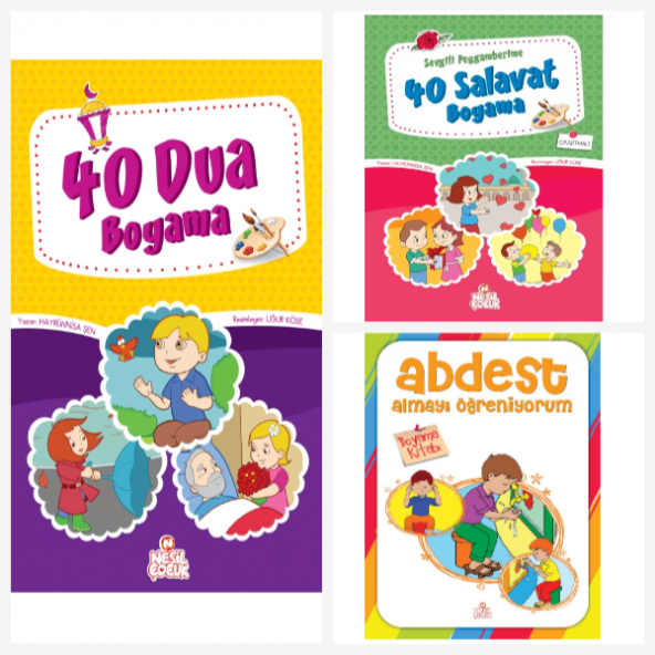 Nesil Çocuk Yayınları 40 Dua Boyama Kitabı & 40 Salavat Boyama Kitabı & Abdest Almayı Öğreniyorum Ücretsiz