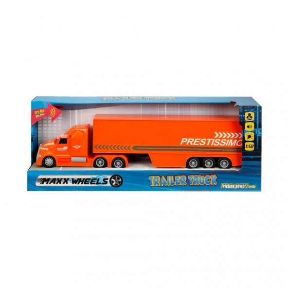 Maxx Wheels 1:50 Pilli Sesli ve Işıklı Oyuncak Tır Turuncu 36 Cm-S01002318 - 2