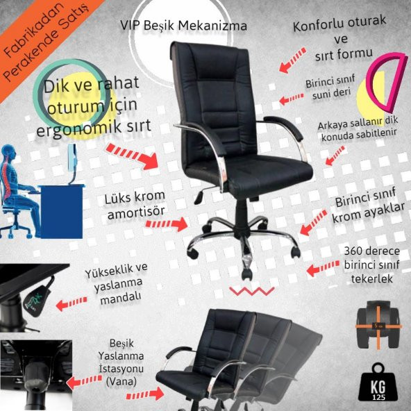 İlayda Makam Koltuğu Ofis Koltuğu Büro Koltuğu Misafir Koltuğu Çalışma Koltuğu Bilgisayar Koltuğu - 2