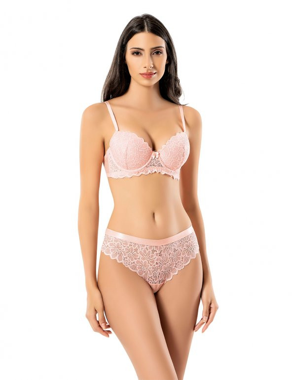 Trair Ful Dantel Desteksiz Balenli Takım Pembe MB12400-B - 3