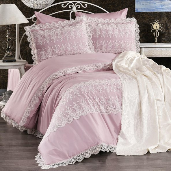 Clara Pamuksaten Dantelli Nevresim Takımı + Pike 7 Parça Set - 9