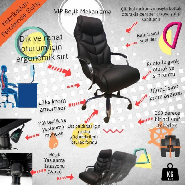 VİP Makam Koltuğu Ofis Koltuğu Büro Koltuğu Müdür Koltuğu Yönetici Koltuğu Bilgisayar Koltuğu - 3