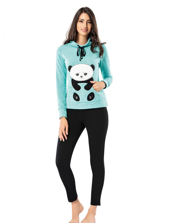 Mel Bee Panda Baskılı Kadın Pijama Takımı Mint MBP23617-1