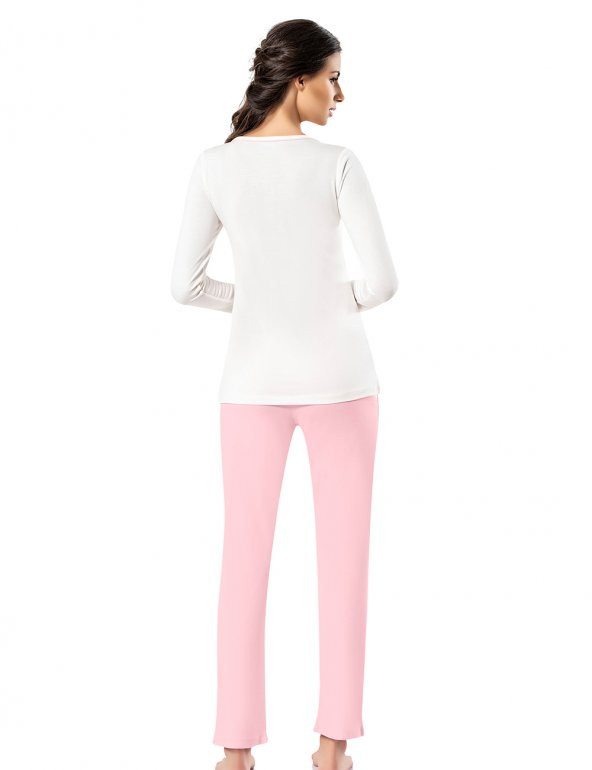 Trair Yakası Düğmeli Bayan Pijama Takımı Pembe MBP24405-1 - 2