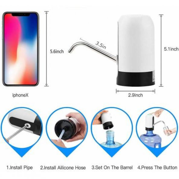 Şarjlı Dokunmatik Damacana Pompası - Pratik Dokunmatik Su Pompası - 6