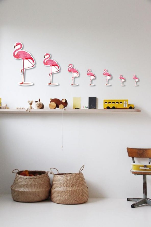 Lazer Kesim 7 Parça Ahşap Flamingo Duvar Süsü - 3