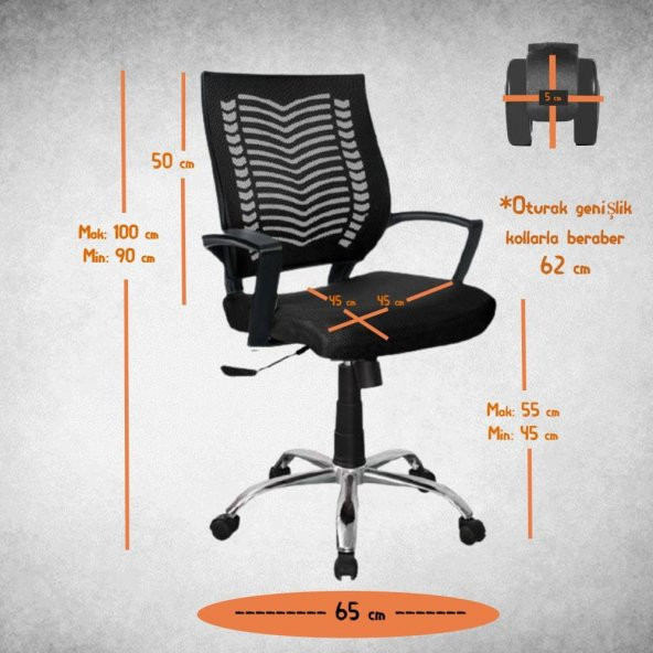 Yumi Krom Çalışma Koltuğu Bilgisayar Koltuğu Fileli Koltuk Çalışma Sandalyes Ofis Koltuğu Büro Koltuğu - 3