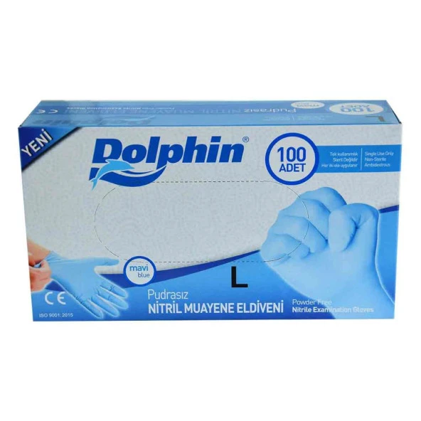 Dolphin Pudrasız Mavi Nitril Eldiven Büyük Boy (L) 100 Adet
