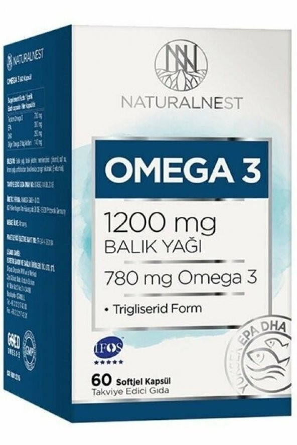 NaturalNest Omega 3 Takviye Gıda Balık Yağı 1200 mg 60 Kapsül