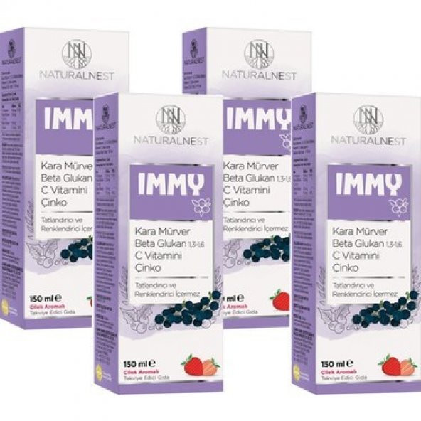 NaturalNest İmmy Kara Mürver 1,3 1,6 Beta Glukan Vitamin C Çinko İçeren Şurup 150ML 4 Kutu