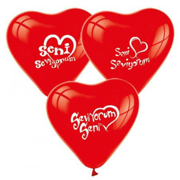 Seni Seviyorum Baskılı Kalp Balon 12 inch 20 Adet