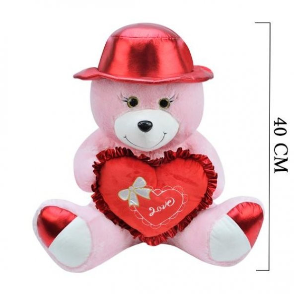 Şapkalı Peluş Oyuncak Ayı 40 cm Pembe - 2