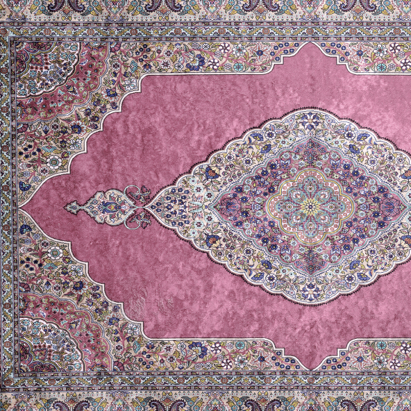 İpek Görünümlü Lüks Seccade Mekke Pembe - 3