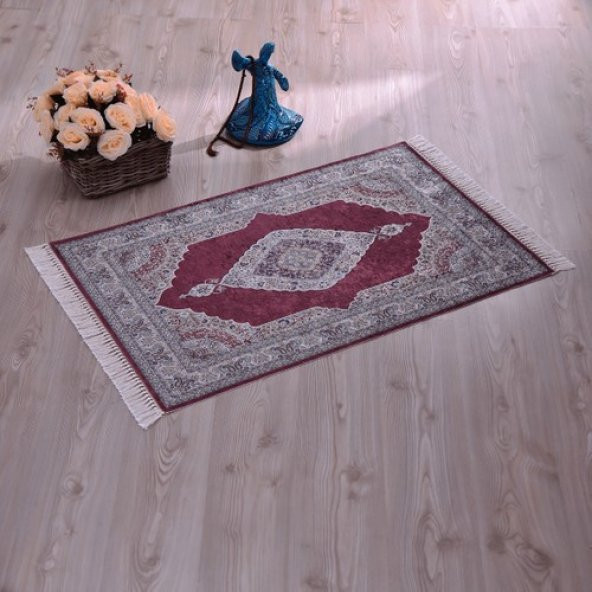 İpek Görünümlü Lüks  Seccade Mekke Kırmızı