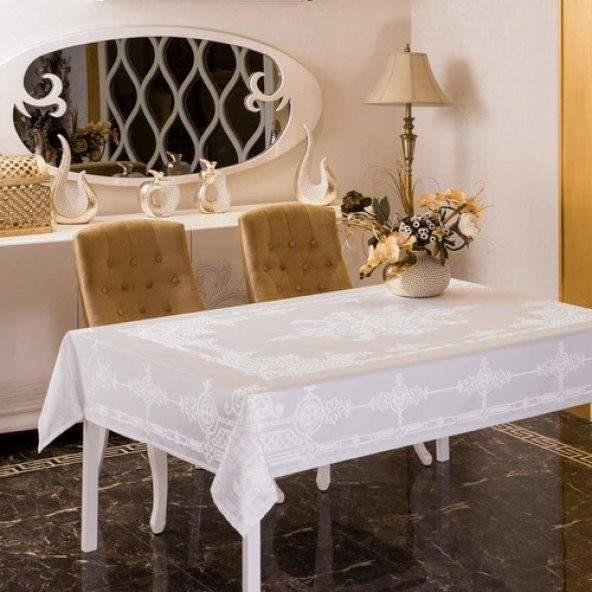 Lüks Yakut Masa Örtüsü Beyaz