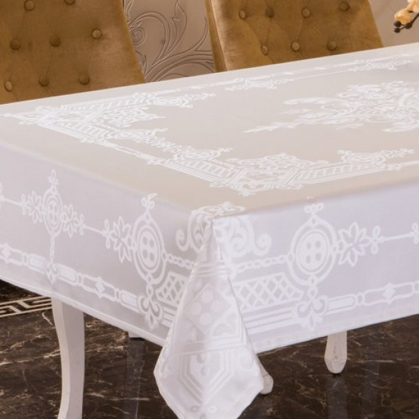 Lüks Yakut Masa Örtüsü Beyaz - 2