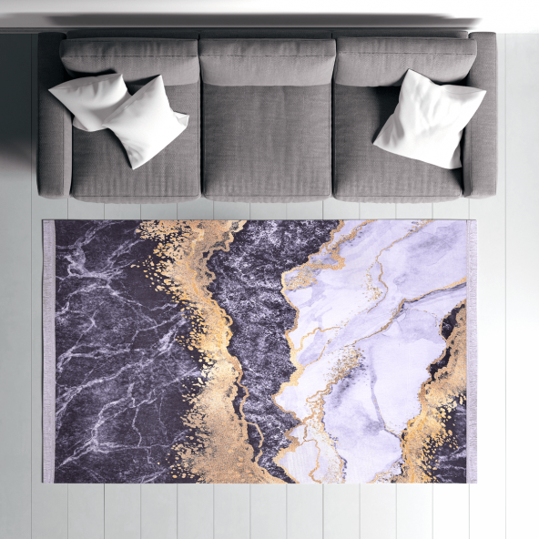 Dekoratif Halı Siyah Mermer  (160 x 230 cm)
