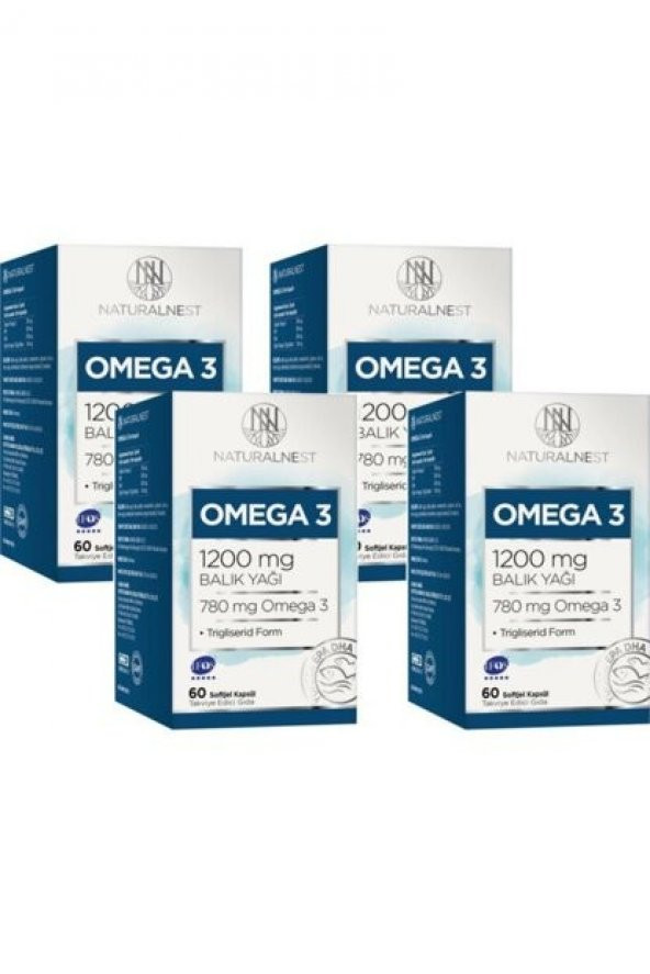 NaturalNest Omega 3 1200 Mg Balık Yağı 60 Kapsül x4 Kutu