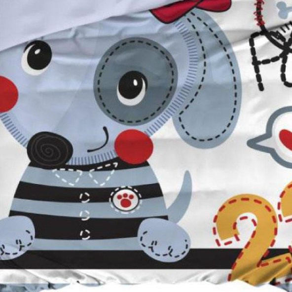 Bebek/Baby Dog  100 Pamuk/Cotton Gri Unisex/Erkek Nevresim Takımı/Seti Yumuşak 2 Yatık Kılıflı 3D Baskılı - 2