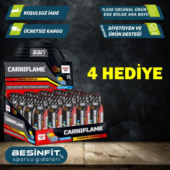 SSN Carniflame 3000 Mg 20 Ampul Energy Termojenik L-Karnitin L-Carnitin Kivi Aroma - 6