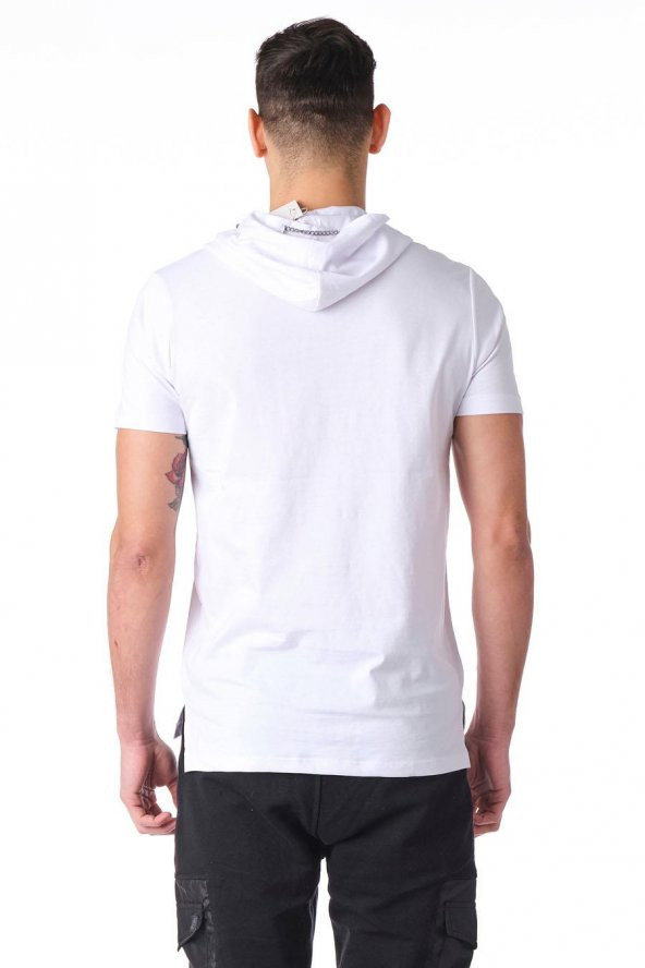 Kapüşonlu Deri Cepli Erkek Tshirt - 12