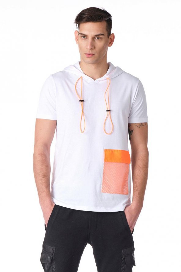 Kapüşonku Renkli Cep Detaylı Erkek Tshirt - 2