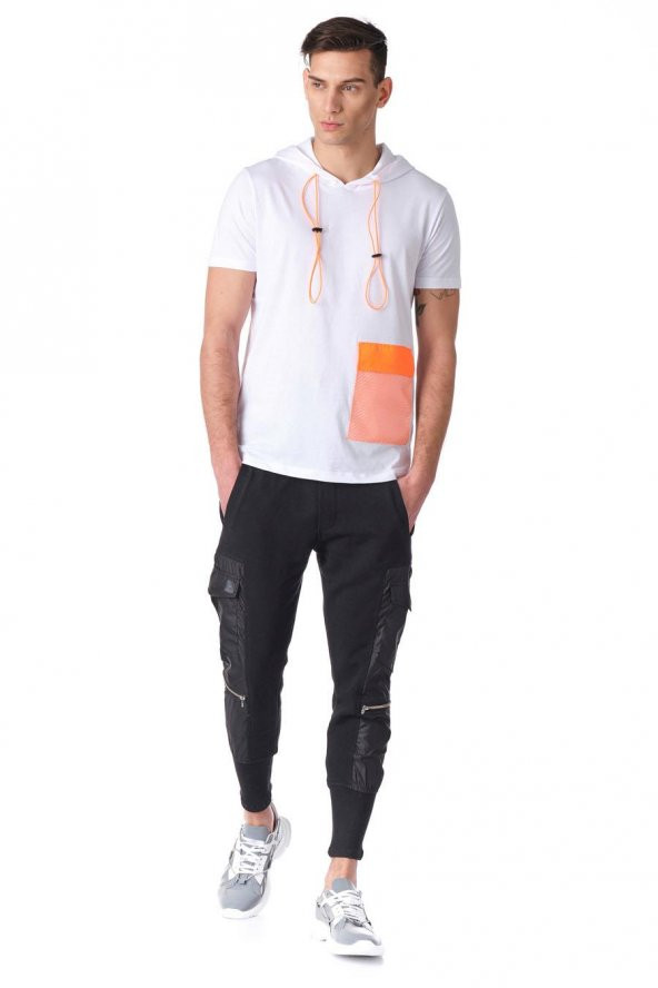 Kapüşonku Renkli Cep Detaylı Erkek Tshirt - 5