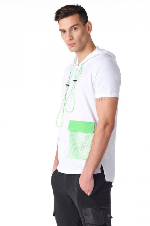 Kapüşonku Renkli Cep Detaylı Erkek Tshirt - 7