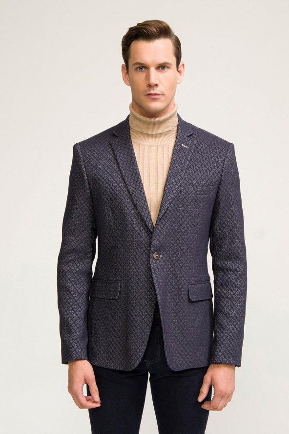 CEKMON Erkek Slim Fit Desenli Tek Düğmeli Klasik Blazer Takım Ceketi