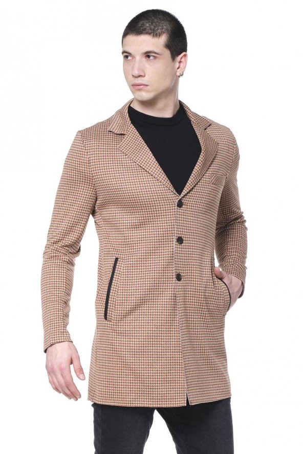 CEKMON Erkek Ekoseli Kareli Uzun İnce Astarsız Ceket - 3