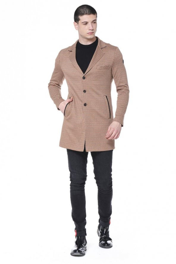 CEKMON Erkek Ekoseli Kareli Uzun İnce Astarsız Ceket - 5