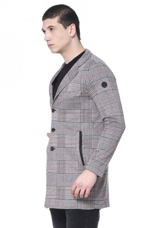 CEKMON Erkek Ekoseli Kareli Uzun İnce Astarsız Ceket - 7