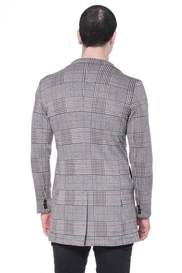 CEKMON Erkek Ekoseli Kareli Uzun İnce Astarsız Ceket - 9