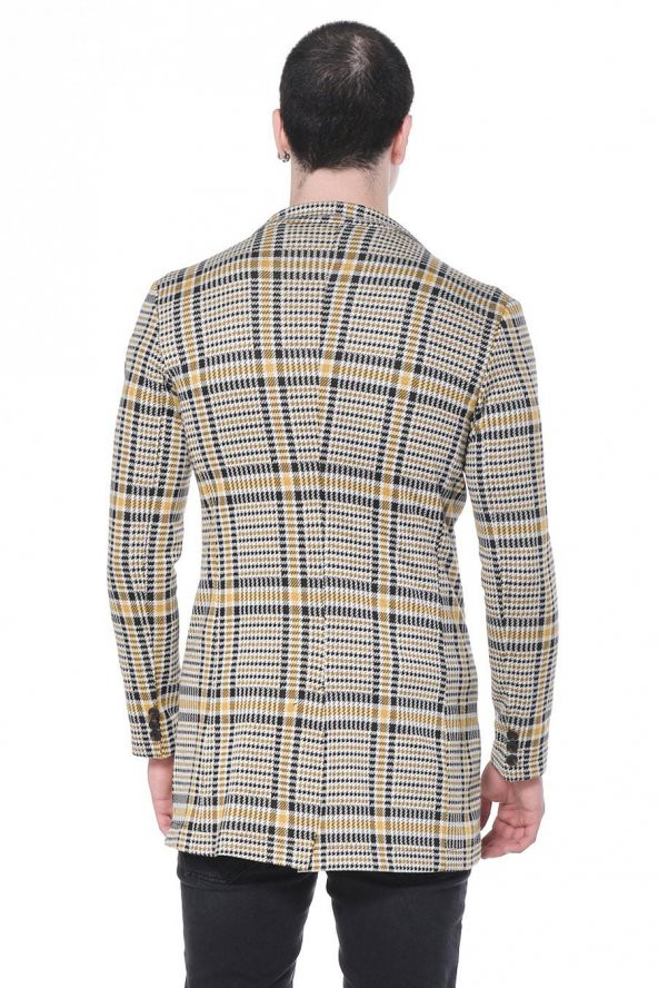 CEKMON Erkek Ekoseli Kareli Uzun İnce Astarsız Ceket - 12