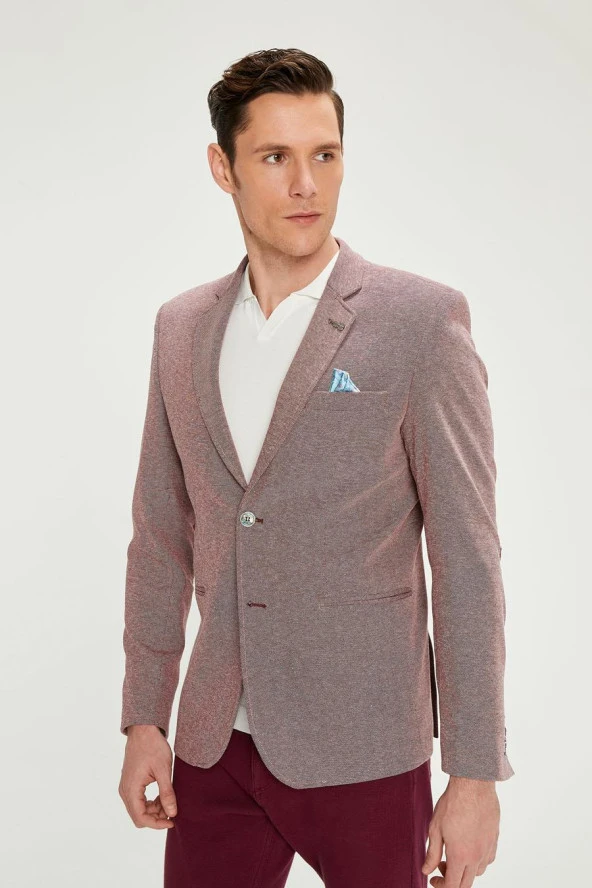 CEKMON Erkek Regular Fit Dirsekte Yama Detaylı Cepli Mendilli Tek Düğmeli Pamuklu Rahat Blazer Ceket