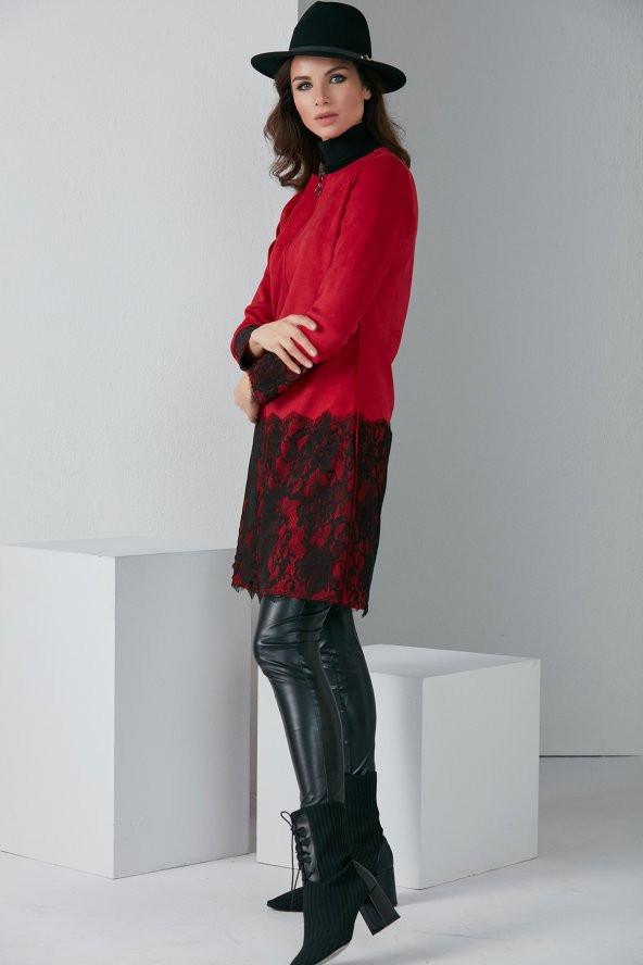 FERMUARLI DANTELLİ TRENÇKOT BORDO 4009 - 3